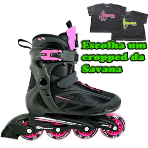 Patins Traxart Fitness Traxion - Preto com Rosa + Cropped 42
